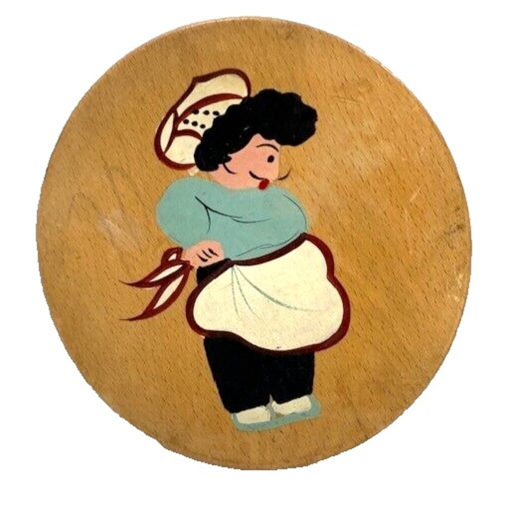 Vintage Wood Burger Meat Press Hand Painted Chef Decoration Hinged Lid